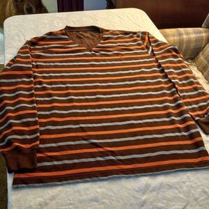 FourCast V neck Brown/Orange and Blue stripe Shirt